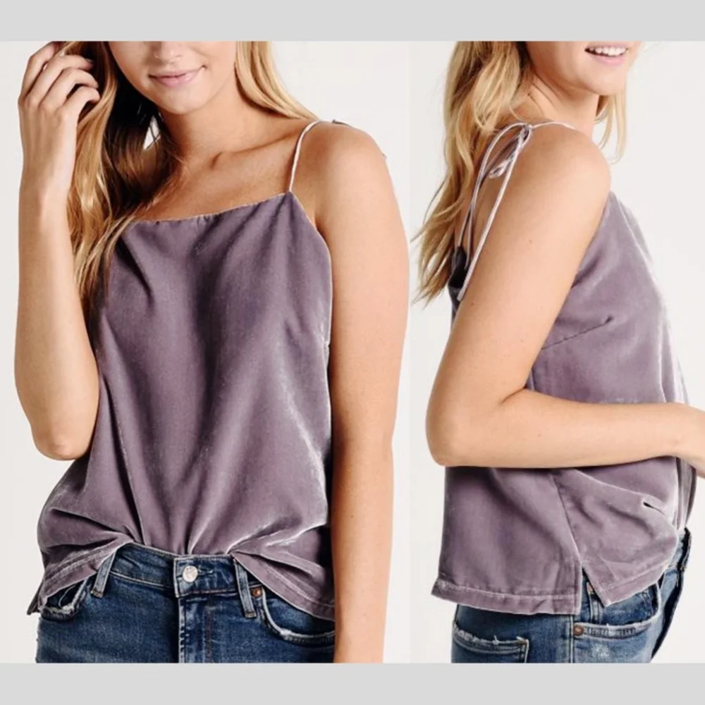 NWT $95 Cupcakes And Cashmere Janika Velvet Tank Top‎ Silver Mauve [ XS ]